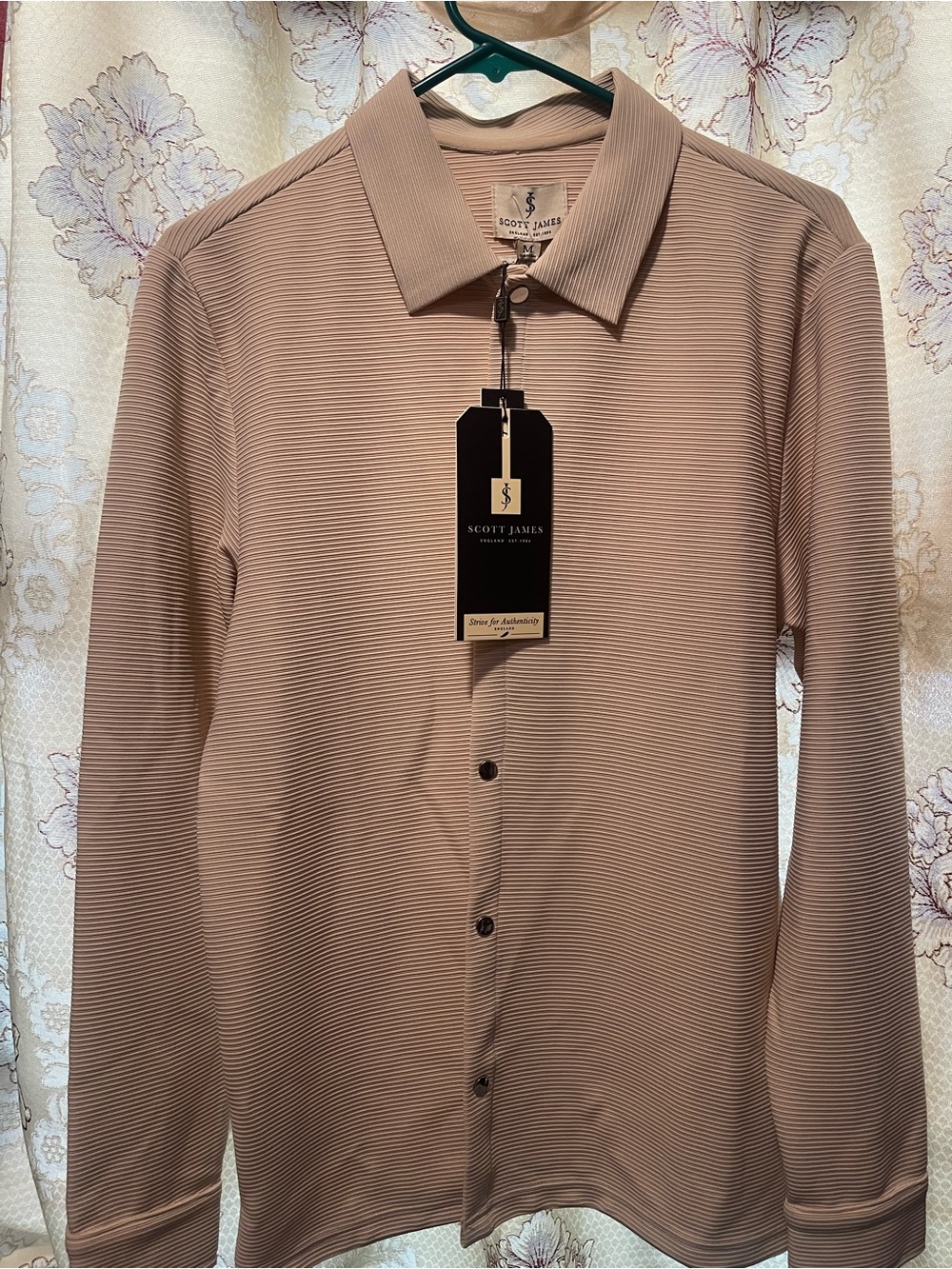 Men's Long-Sleeve Beige Button-Up Shirt